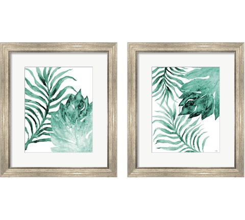 Teal Fern and Leaf 2 Piece Framed Art Print Set by Elizabeth Medley