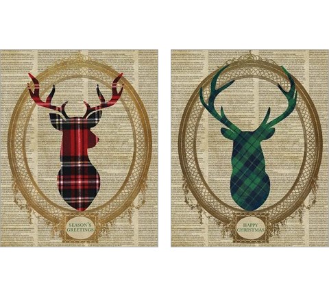 Holiday Tartan Deer  2 Piece Art Print Set by SD Graphics Studio