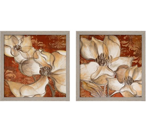 Whispering Magnolia on Red 2 Piece Framed Art Print Set by Lanie Loreth