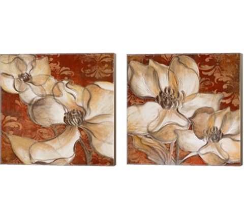 Whispering Magnolia on Red 2 Piece Canvas Print Set by Lanie Loreth