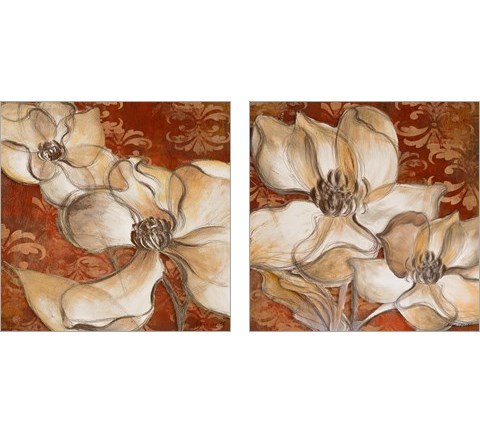 Whispering Magnolia on Red 2 Piece Art Print Set by Lanie Loreth