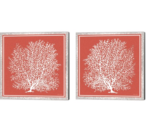 Coastal Coral on Red 2 Piece Canvas Print Set by Cindy Jacobs