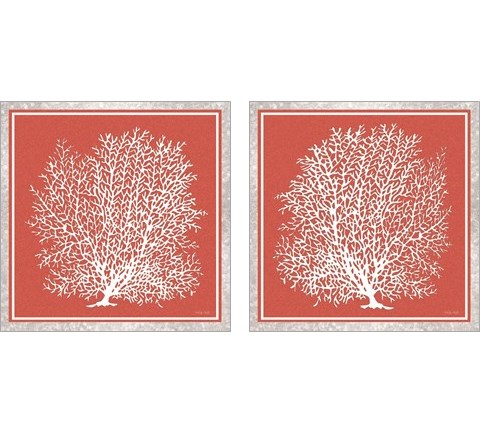 Coastal Coral on Red 2 Piece Art Print Set by Cindy Jacobs