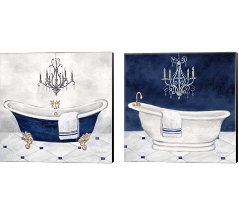 Navy Blue Bath 2 Piece Canvas Print Set by Cynthia Coulter