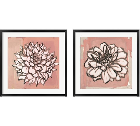 Pink and Gray Floral  2 Piece Framed Art Print Set by Stellar Design Studio