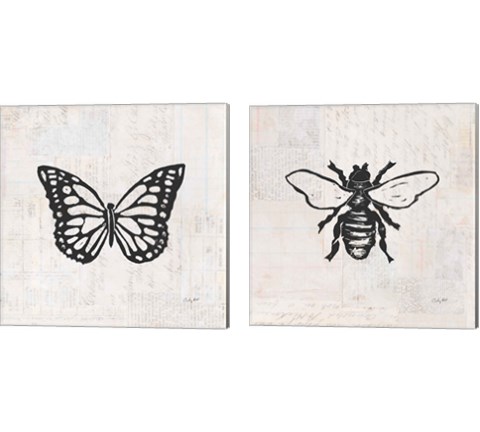 Insect Stamp BW 2 Piece Canvas Print Set by Courtney Prahl
