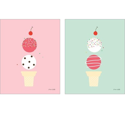 Ice Cream and Cherry 2 Piece Art Print Set by Ann Kelle
