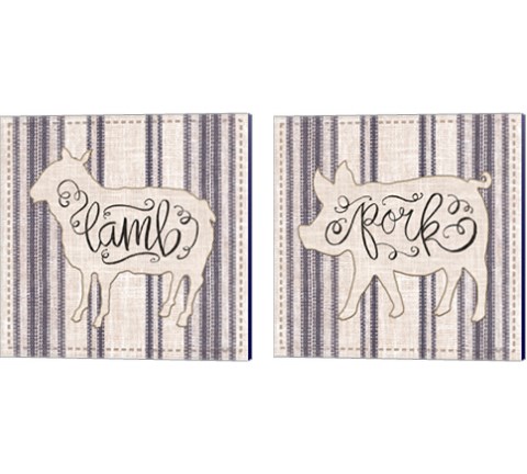 Striped Country Kitchen Animals 2 Piece Canvas Print Set by Cindy Jacobs