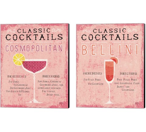 Classic Cocktails Bellini Pink 2 Piece Canvas Print Set by Michael Mullan