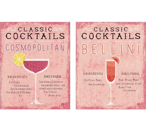 Classic Cocktails Bellini Pink 2 Piece Art Print Set by Michael Mullan