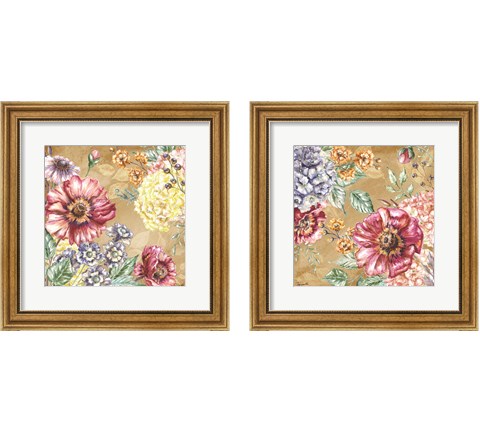 Wildflower Medley Square Gold 2 Piece Framed Art Print Set by Tre Sorelle Studios