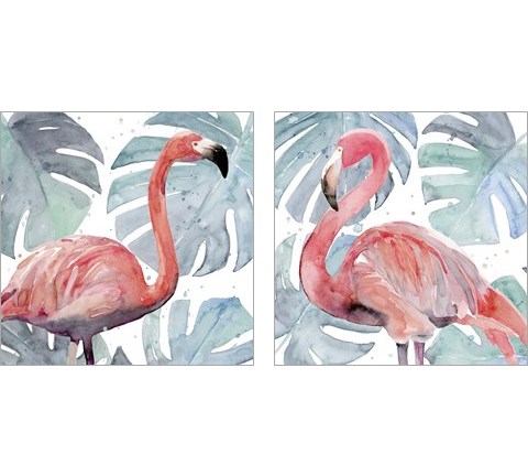 Flamingo Splash 2 Piece Art Print Set by Annie Warren