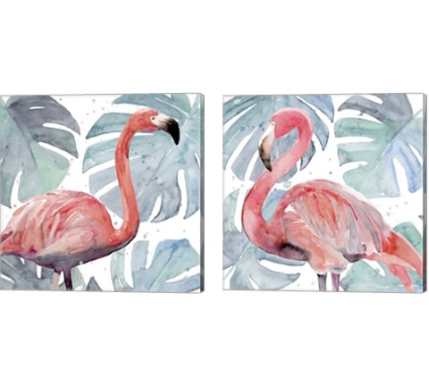 Flamingo Splash 2 Piece Canvas Print Set by Annie Warren