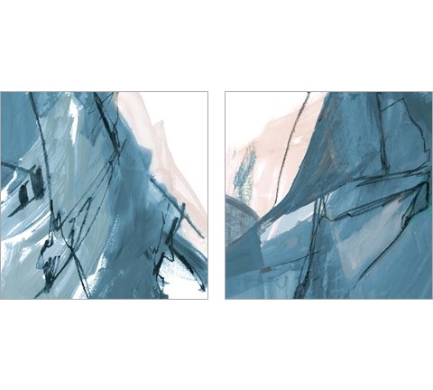Blue on White Abstract 2 Piece Art Print Set by Robin Maria