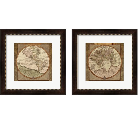 Damask World Map 2 Piece Framed Art Print Set by Elizabeth Medley