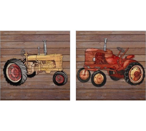 Tractor on Wood 2 Piece Art Print Set by Elizabeth Medley