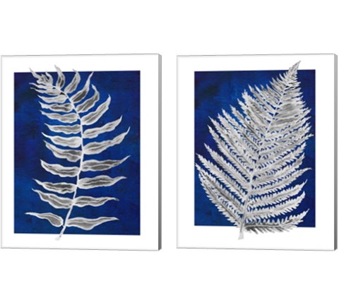 Blue Fern in White Border 2 Piece Canvas Print Set by Elizabeth Medley