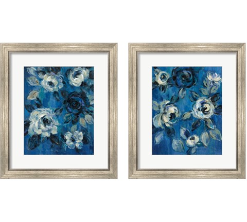 Loose Flowers on Blue 2 Piece Framed Art Print Set by Silvia Vassileva