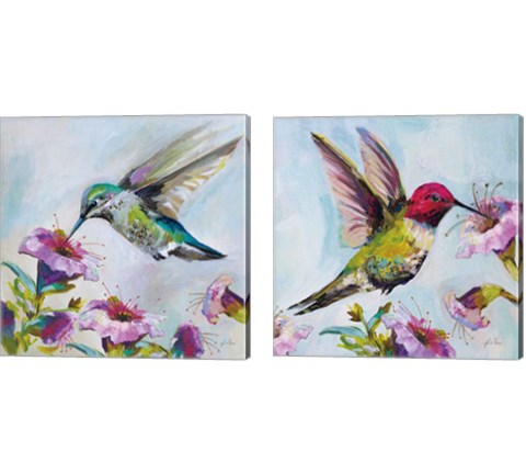 Hummingbird  Florals 2 Piece Canvas Print Set by Jeanette Vertentes