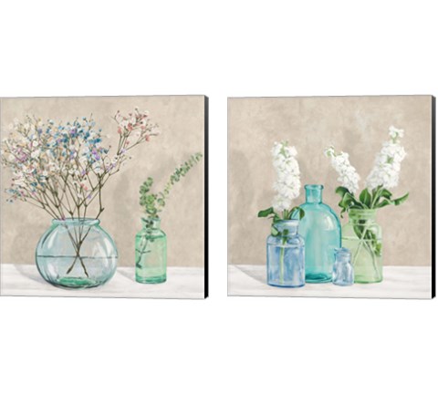 Floral Setting with Glass Vases 2 Piece Canvas Print Set by Jenny Thomlinson