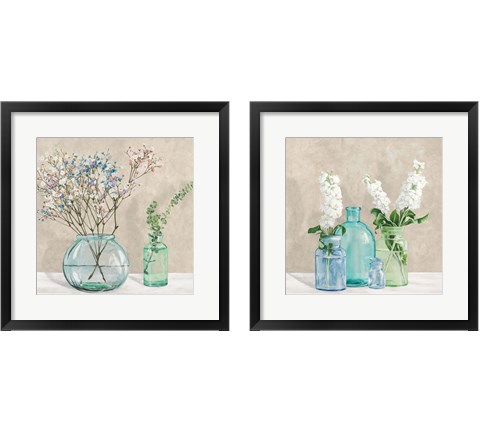 Floral Setting with Glass Vases 2 Piece Framed Art Print Set by Jenny Thomlinson