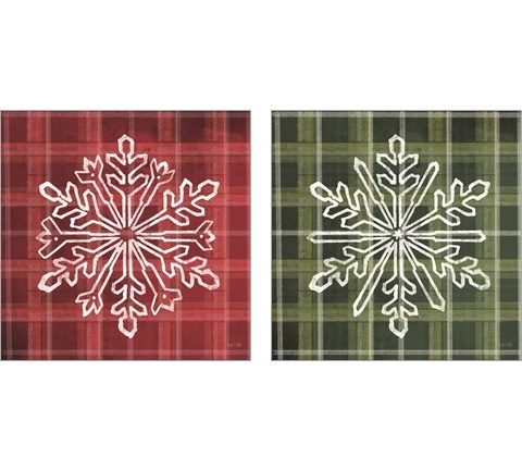 Red & Green Plaid Snowflakes 2 Piece Art Print Set by House Fenway