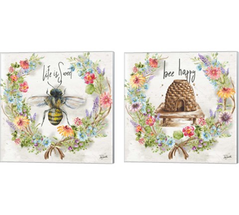 Butterfly and Herb Blossom Wreath 2 Piece Canvas Print Set by Tre Sorelle Studios
