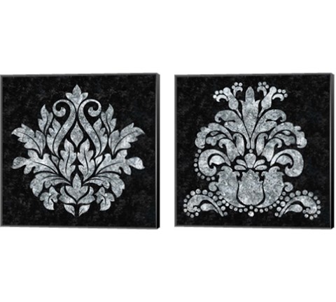 Textured Damask on Black 2 Piece Canvas Print Set by Lee C