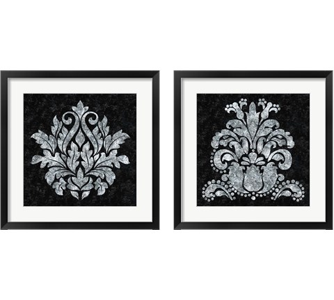 Textured Damask on Black 2 Piece Framed Art Print Set by Lee C