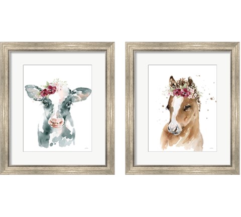 Floral Cow & Pony 2 Piece Framed Art Print Set by Katrina Pete
