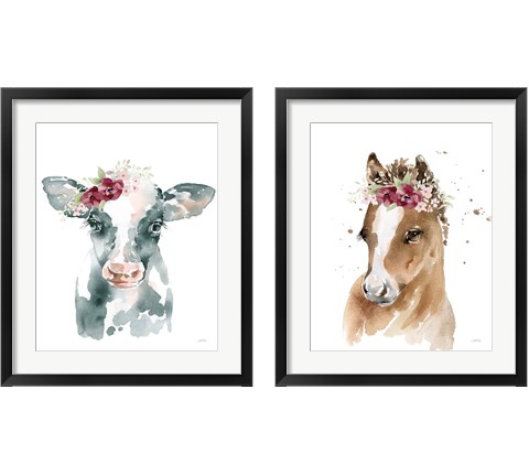 Floral Cow & Pony 2 Piece Framed Art Print Set by Katrina Pete