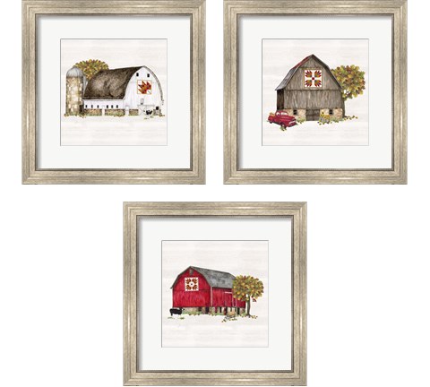 Fall Barn Quilt 3 Piece Framed Art Print Set by Tara Reed