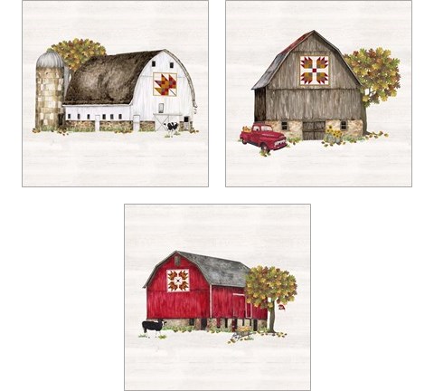 Fall Barn Quilt 3 Piece Art Print Set by Tara Reed