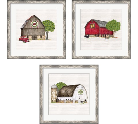 Spring & Summer Barn Quilt 3 Piece Framed Art Print Set by Tara Reed