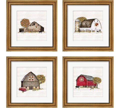Fall Barn Quilt 4 Piece Framed Art Print Set by Tara Reed