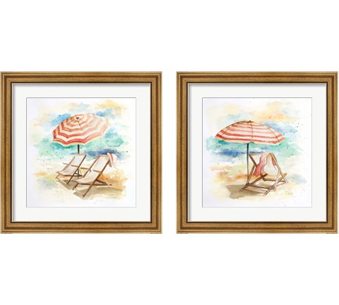 Umbrella On The Beach 2 Piece Framed Art Print Set by Patricia Pinto