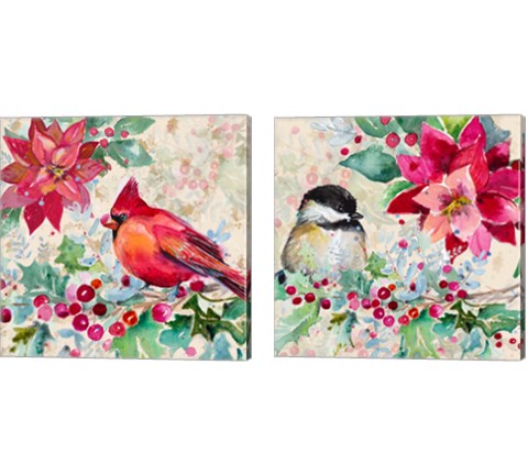 Holiday Poinsettia and Cardinal 2 Piece Canvas Print Set by Patricia Pinto