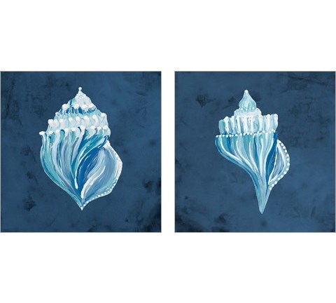 Azul Dotted Seashell on Navy 2 Piece Art Print Set by Gina Ritter