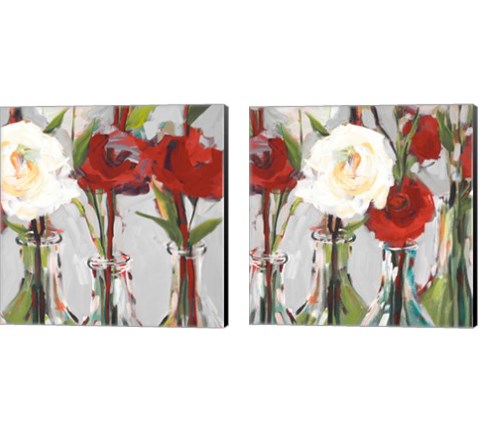 Red Romantic Blossoms 2 Piece Canvas Print Set by Jane Slivka
