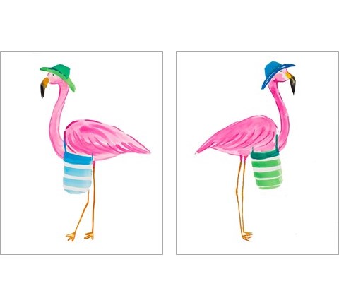 Beach Flamingo 2 Piece Art Print Set by Julie DeRice