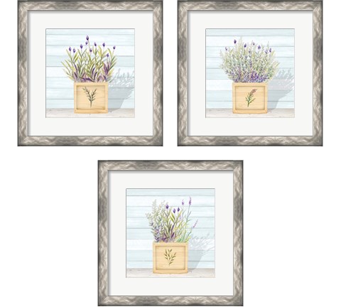 Lavender and Wood Square 3 Piece Framed Art Print Set by Janice Gaynor