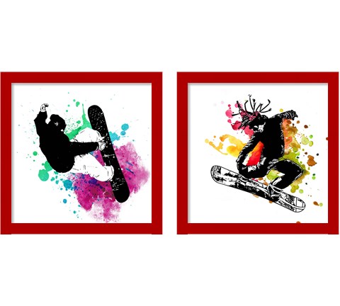 Snowboarder Watercolor Splash 2 Piece Framed Art Print Set by Sports Mania