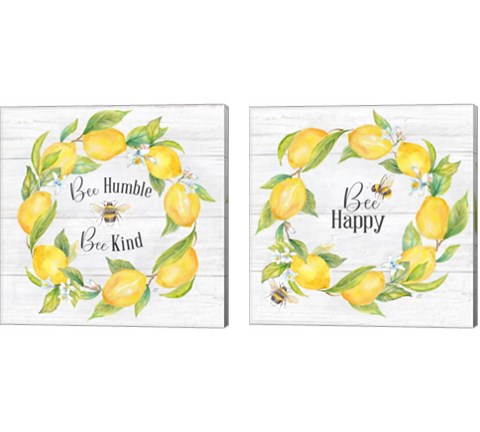 Bees & Lemon Wreath 2 Piece Canvas Print Set by Cynthia Coulter