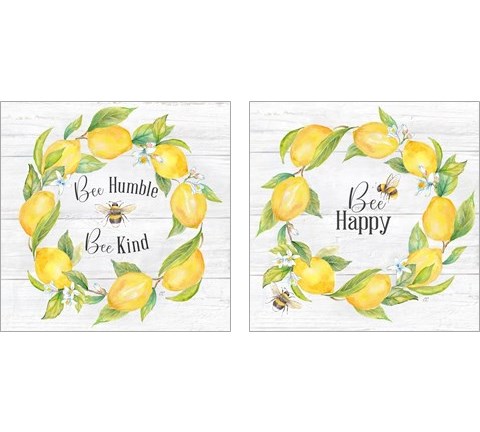 Bees & Lemon Wreath 2 Piece Art Print Set by Cynthia Coulter