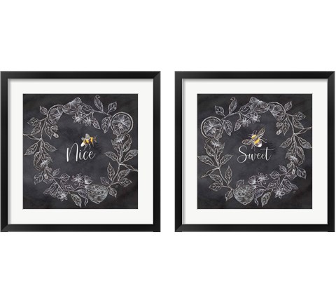 Bee Sentiment Wreath Black 2 Piece Framed Art Print Set by Cynthia Coulter