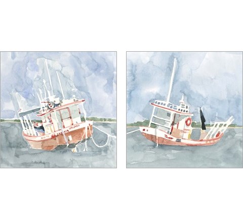 Bright Fishing Boat 2 Piece Art Print Set by Emma Caroline
