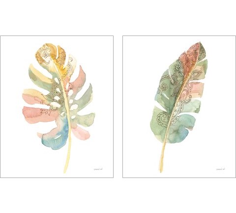 Boho Tropical Leaf  2 Piece Art Print Set by Danhui Nai