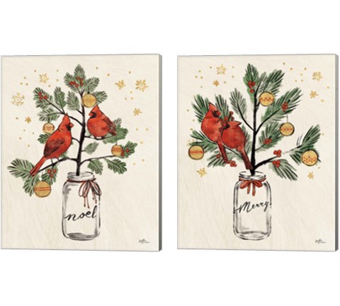 Christmas Lovebirds 2 Piece Canvas Print Set by Janelle Penner