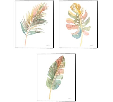 Boho Tropical Leaf  3 Piece Canvas Print Set by Danhui Nai