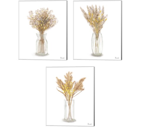 Dried Flower Yellow 3 Piece Canvas Print Set by Bannarot
